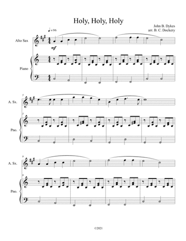 Holy, Holy, Holy (alto sax solo) with optional piano accompaniment (arr. B. C. Dockery)
