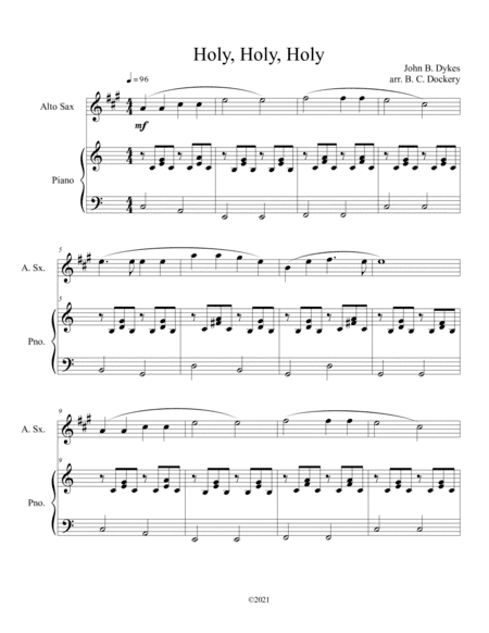Holy, Holy, Holy (alto sax solo) with optional piano accompaniment (arr. B. C. Dockery)