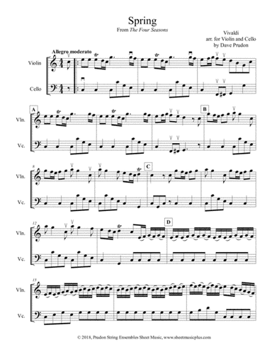 Vivaldi Spring (Allegro) for Violin and Cello (arr. Dave Prudon)