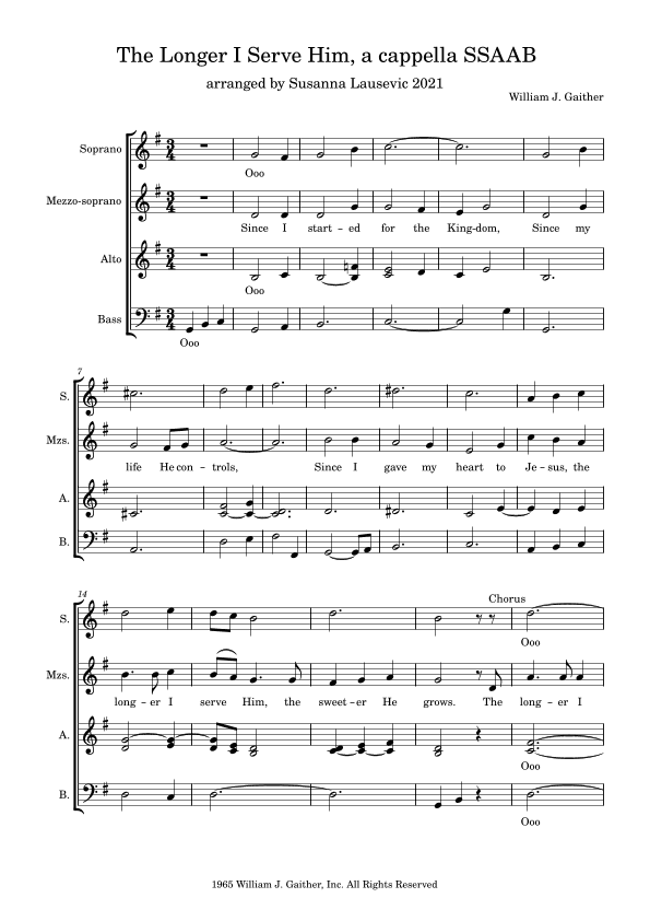 The Longer I Serve Him (arr. Susanna Lausevic)