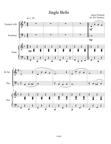 Jingle Bells (trumpet and trombone duet) with optional piano accompaniment (arr. B C Dockery)