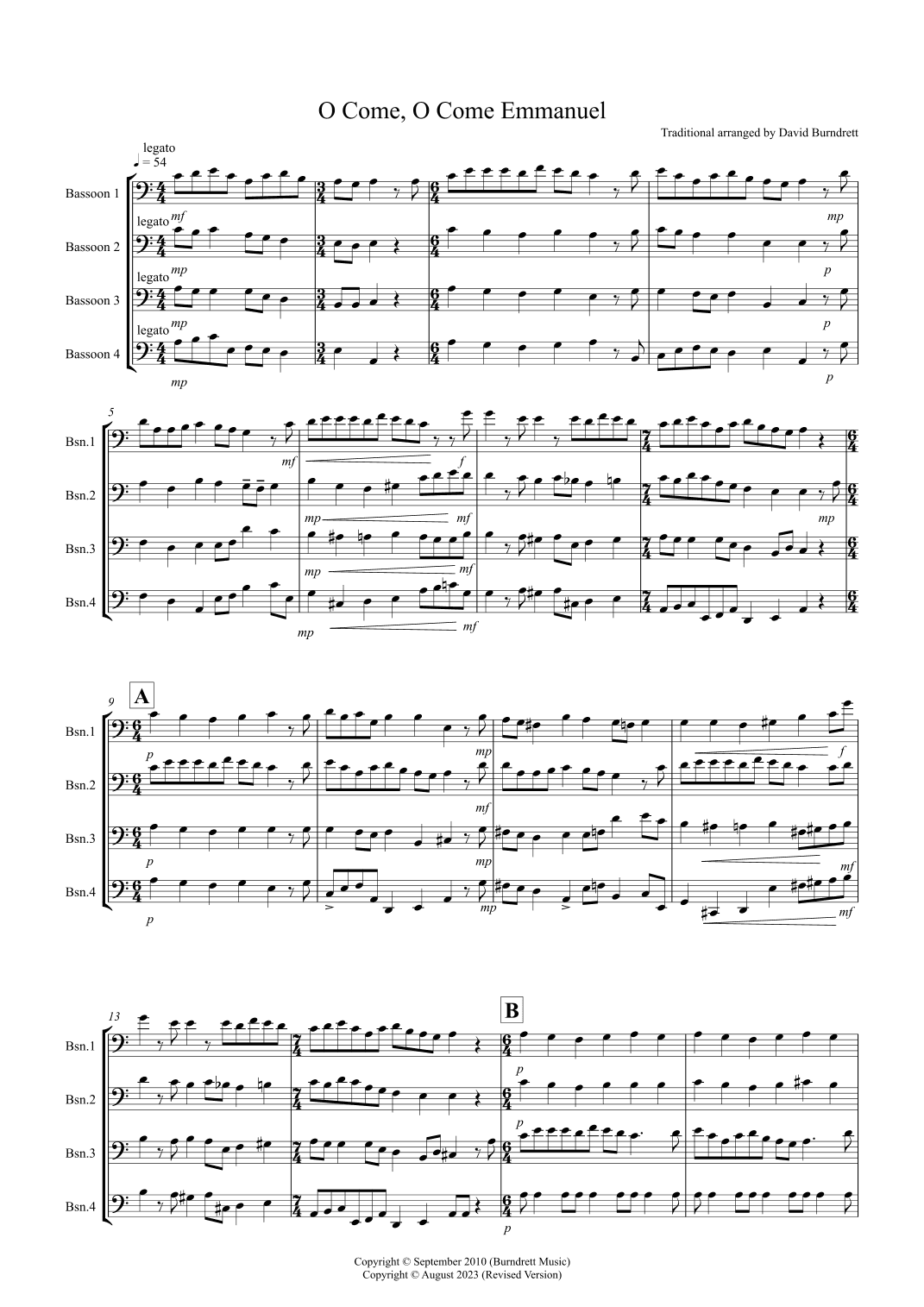 O Come, O Come Emmanuel for Bassoon Quartet (arr. David Burndrett)