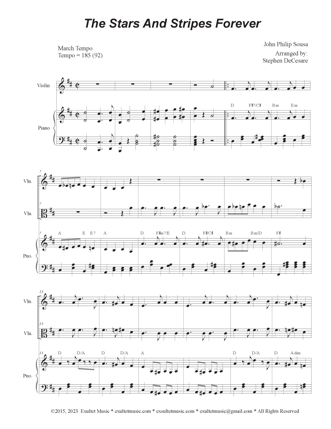 The Stars and Stripes Forever (Duet for Violin and Viola) (arr. Stephen DeCesare)
