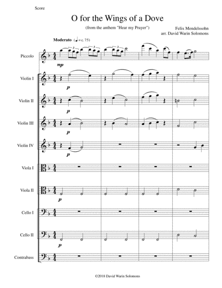 O for the wings of a Dove for piccolo and string orchestra (arr. David Warin Solomons)