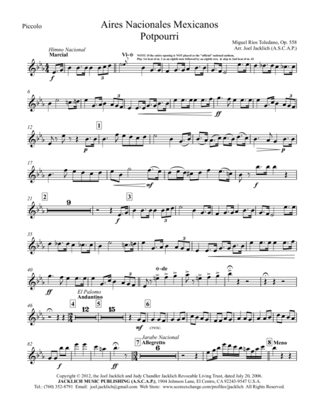 Aires Nacionales Mexicanos, Op. 558 (Potpourri) - 8-1/2"x11" ORCHESTRAL PARTS ONLY (arr. Joel Jacklich (ASCAP))
