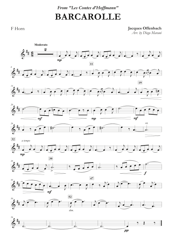 Offenbach's Barcarolle for Horn and Piano (arr. Diego Marani)