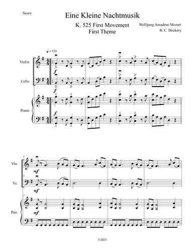 Eine Kleine Nachtmusik (A Little Night Music) for Violin and Cello Duet with Piano Accompaniment (arr. B. C. Dockery)