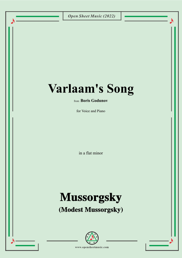 Mussorgsky-Varlaam's Song,in a flat minor,from Boris Godunov,for Voice and Piano (arr. OSM Press)