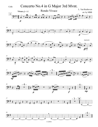 Concertos for Five Beethoven 4th Piano Concerto in G arr. for String Quartet 3rd Mmvnt. string parts (arr. Michael Bomier)