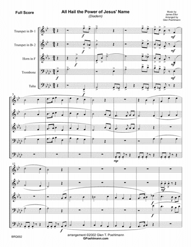 ALL HAIL THE POWER OF JESUS' NAME (Diadem) - BRASS QUINTET w/optional Organ (arr. Glen Poehlmann)