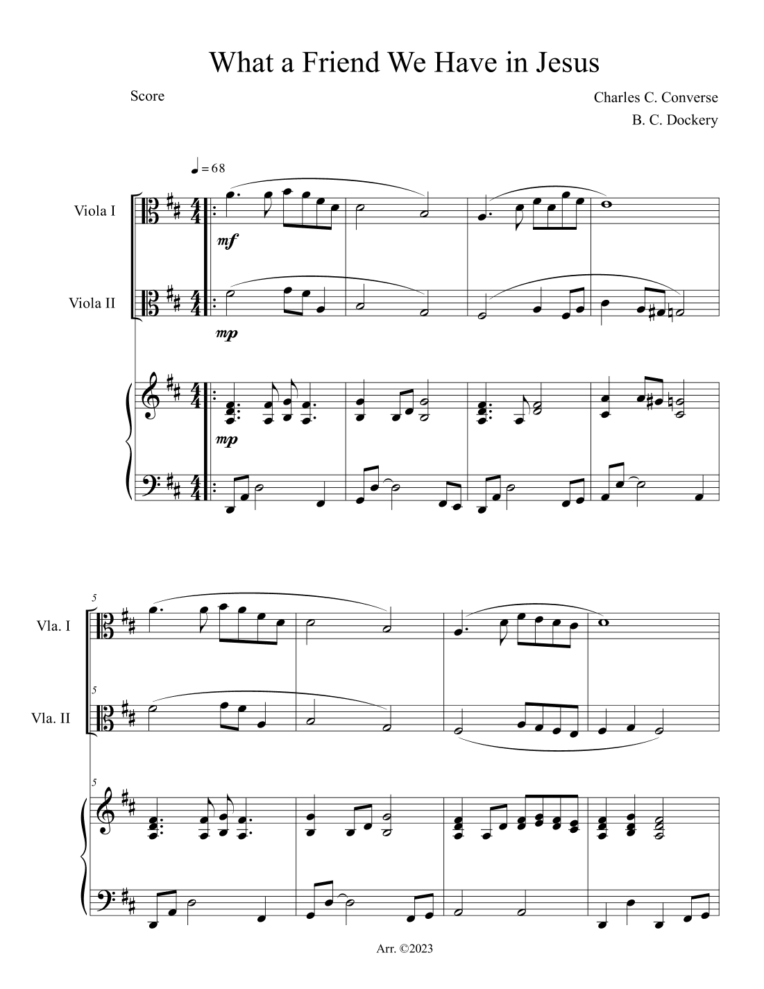What a Friend We Have in Jesus (Viola Duet with Piano Accompaniment) (arr. B. C. Dockery)
