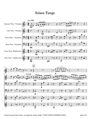 Solace Tango by Scott Joplin for Brass Quartet in Schools (arr. Joseph Judge)