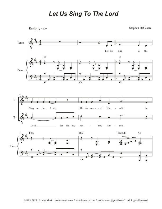 Let Us Sing To The Lord (2-part choir - (Soprano and Tenor)