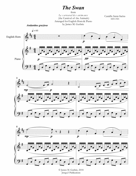 Saint-Saens: The Swan for English Horn & Piano (arr. James M. Guthrie, ASCAP)