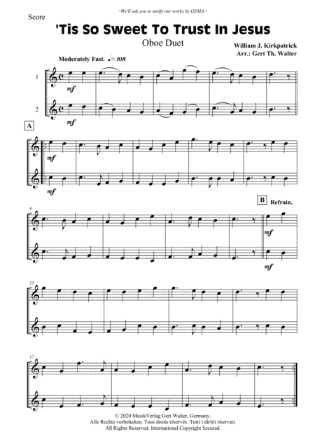 'Tis So Sweet To Trust In Jesus (arr. Gert Th. Walter)