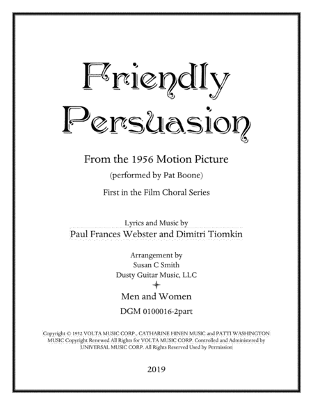 Friendly Persuasion (arr. Susan C Smith at Dusty Guitar Music, LLC)
