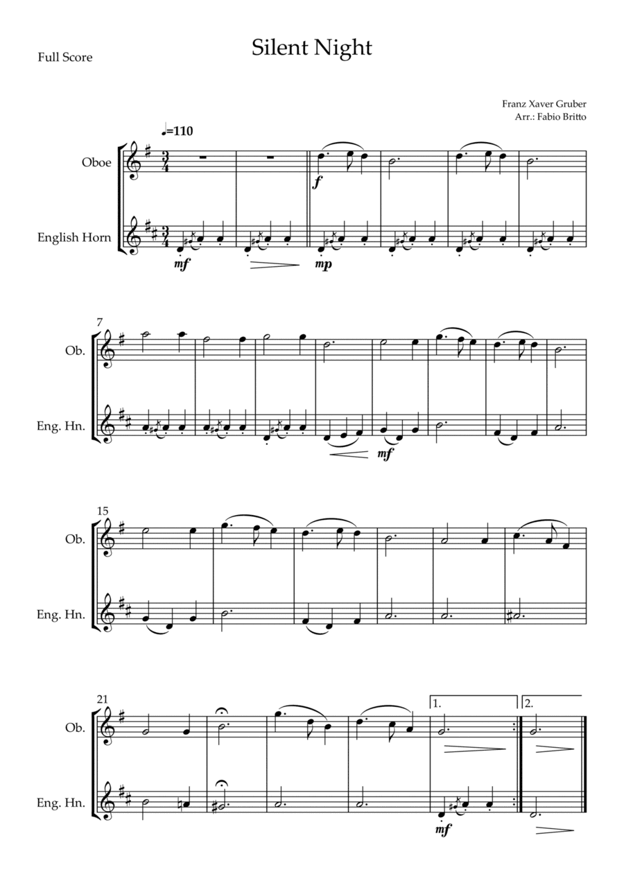 Silent Night (Christmas Song) for Oboe & English Horn Duo (arr. Fabio Britto)