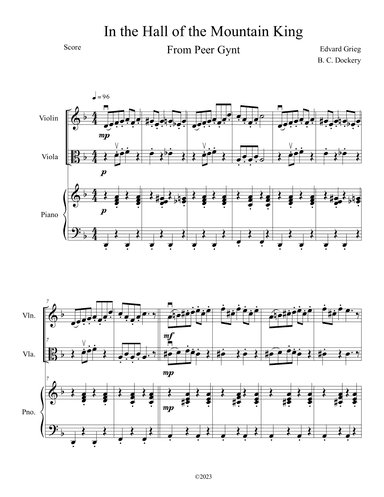 In the Hall of the Mountain King (Violin and Viola Duet with Piano Accompaniment) (arr. B. C. Dockery)