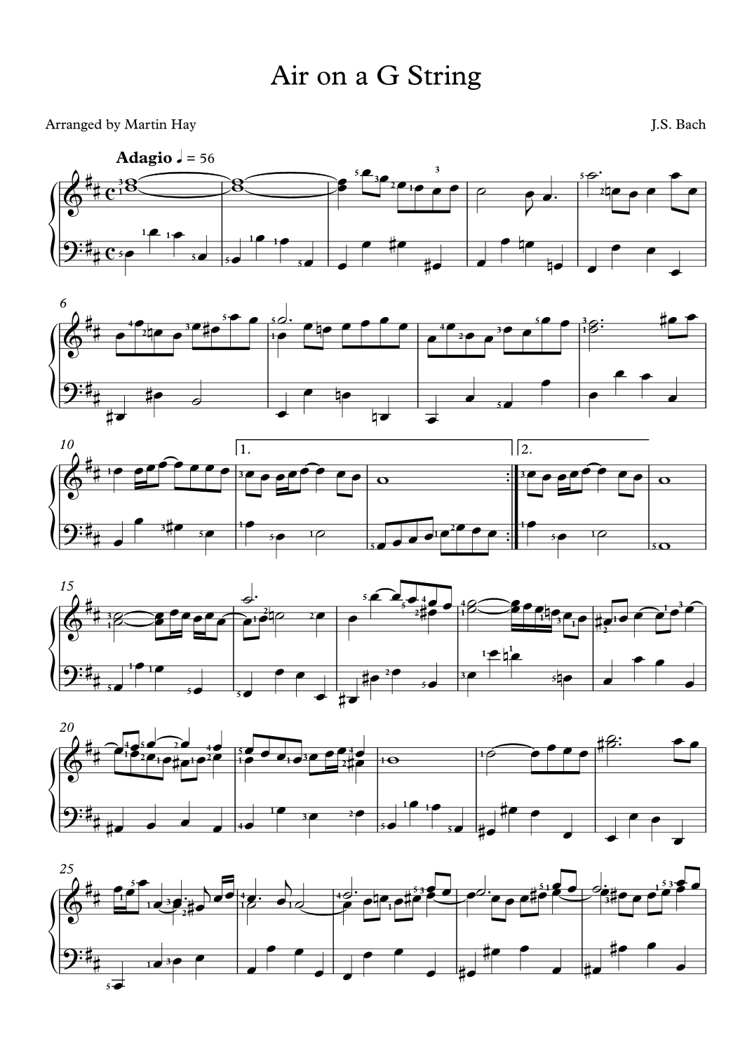 Air on a G string for solo piano (arr. Martin Hay)