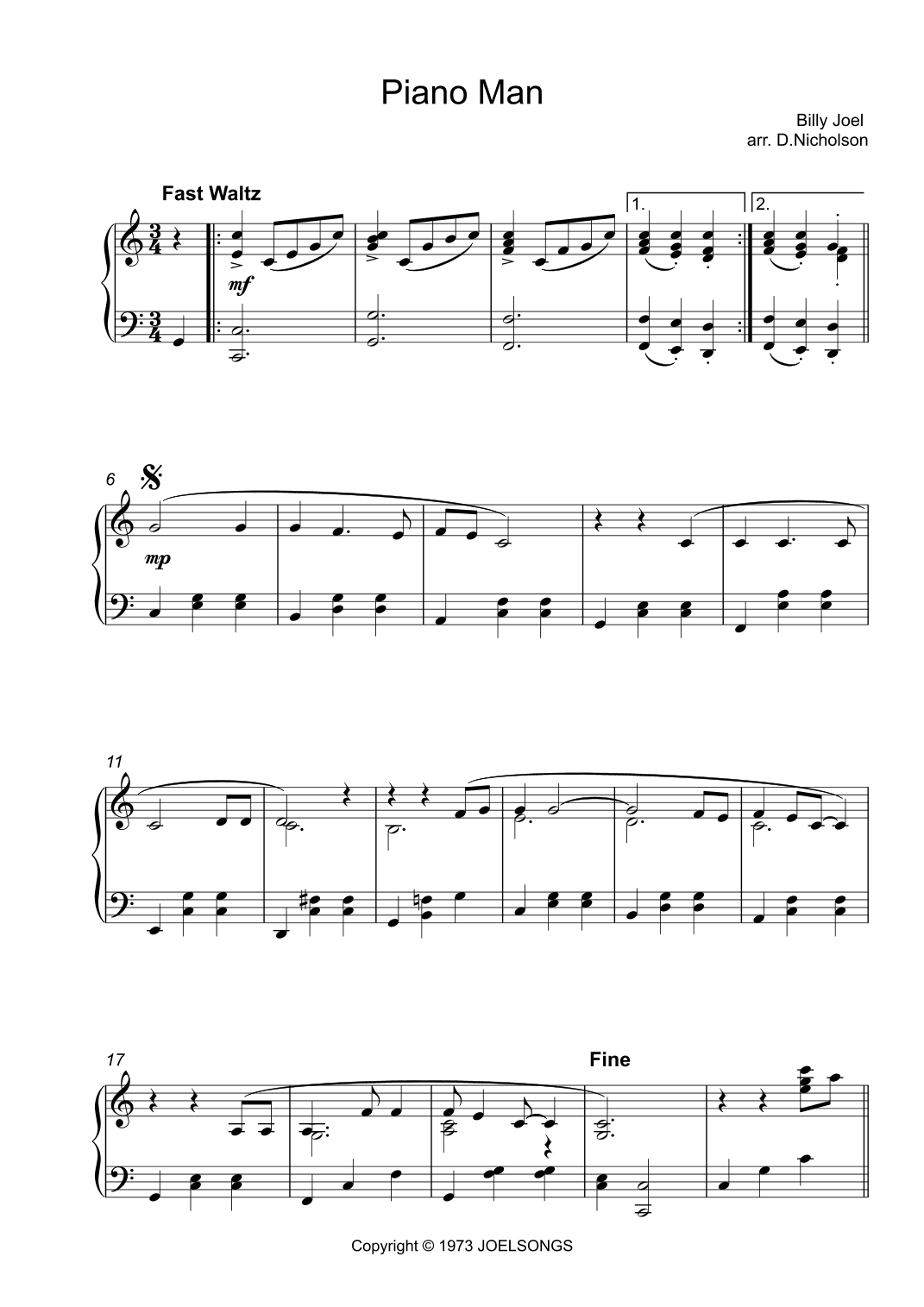 Piano Man (arr. Daniel Nicholson)