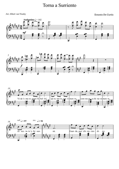 Torna a Surriento_F# -  major key (or relative minor key) (arr. Albert van Niasky)