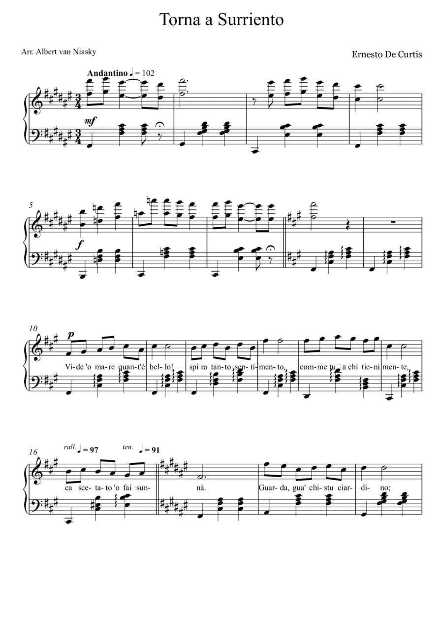Torna a Surriento_F# -  major key (or relative minor key) (arr. Albert van Niasky)
