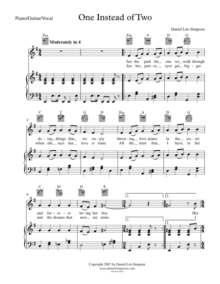 One Instead of Two (Piano/Vocal/Guitar)