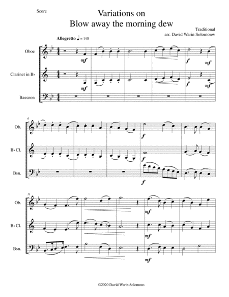 Variations on Blow away the morning dew for wind trio (oboe, clarinet, bassoon) (arr. David Warin Solomons)