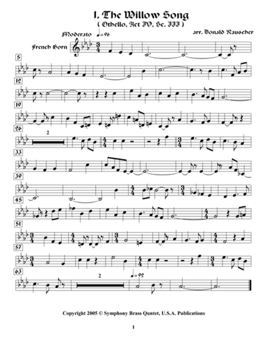 Shakespearean Music for Brass Quintet - 1. The Willow Song - Othello (French Horn) (arr. Donald Rauscher/transcribed by R.R.Cardo)