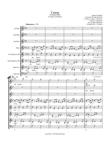 Canon (Pachelbel) (Bb) (Woodwind Octet - 3 Flute, 1 Oboe, 2 Clar, 1 Hrn, 1 Bassoon) (3 Flute lead) (arr. Regis Bookshar)