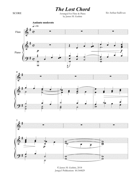 Sullivan: The Lost Chord for Flute & Piano (arr. James M. Guthrie, ASCAP)