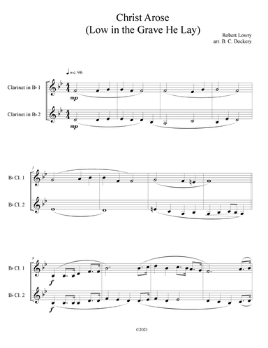 Christ Arose (Low in the Grave He Lay) for Clarinet Duet (arr. B. C. Dockery)