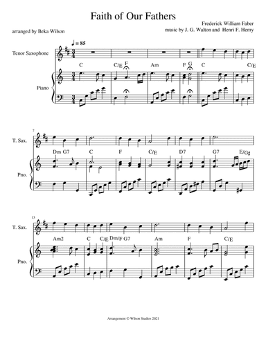 Faith of Our Fathers--tenor sax solo (arr. Beka Wilson)