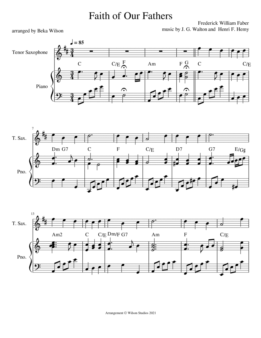 Faith of Our Fathers--tenor sax solo (arr. Beka Wilson)