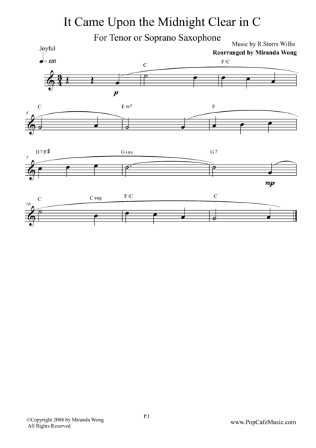 It Came Upon the Midnight Clear - Tenor or Soprano Saxophone Solo (arr. Miranda Wong)