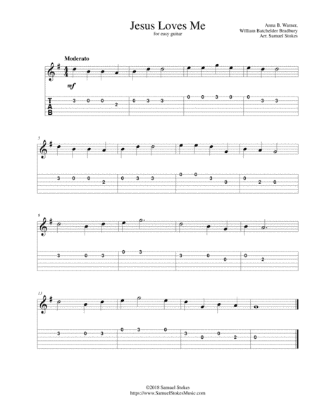 Jesus Loves Me - for easy guitar with TAB (arr. Samuel Stokes)