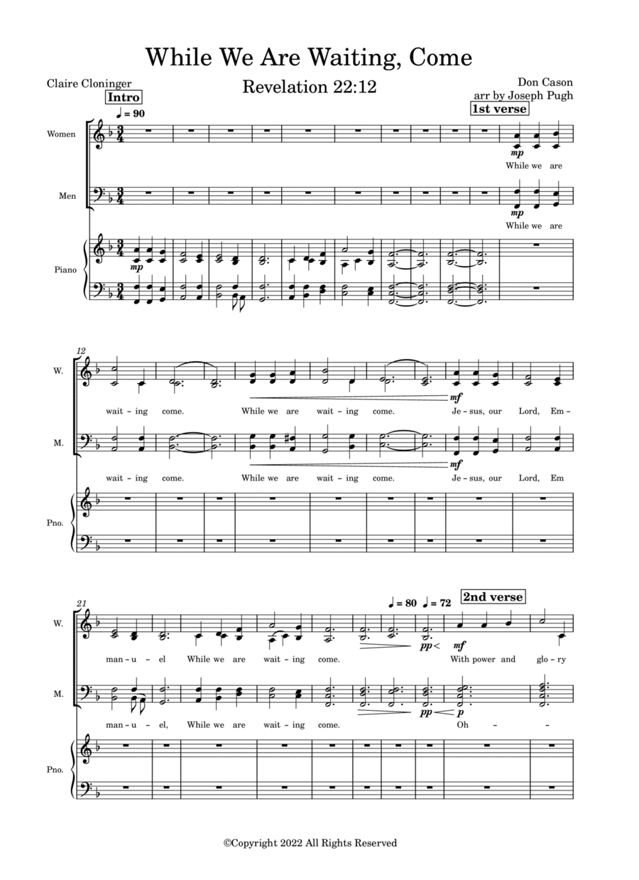 While We Are Waiting, Come (arr. Joseph Pugh)