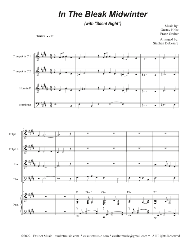 In The Bleak Midwinter (with "Silent Night") (Brass Quartet and Piano) (arr. Stephen DeCesare)