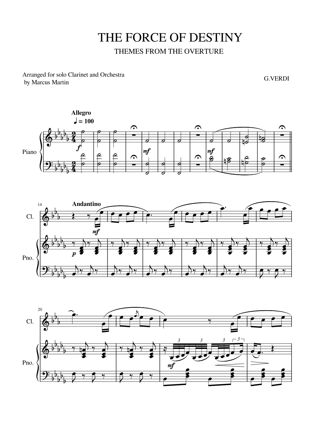 The Force of Destiny Overture arranged for Bb Clarinet and Piano (arr. Marcus Martin)