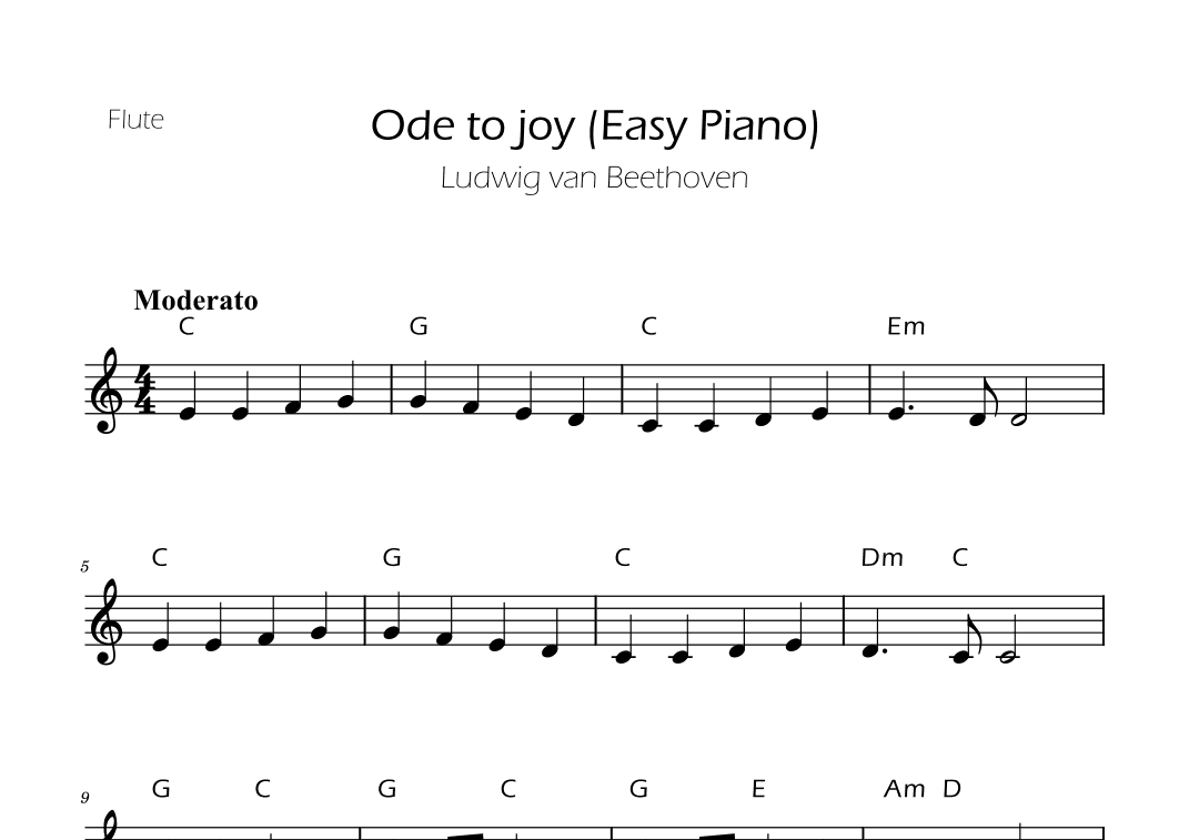 Ode To Joy - Easy Flute with Chords (arr. Ygor Nunes)