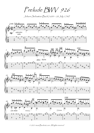 Bach for Guitar Prelude BWV 926 guitar solo (arr. PianoSheetNow)