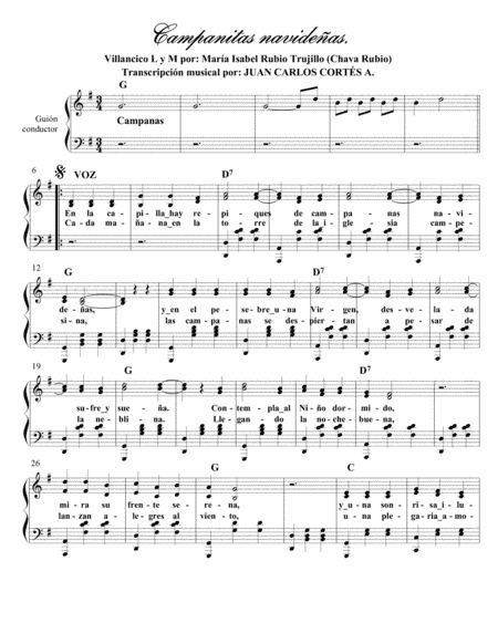 Campanitas navideñas.Villancico por: María Isabel Rubio Trujillo (Chava Rubio) (arr. Publicado por Juan Carlos Cortés A,)
