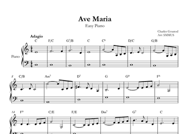 Ave Maria (Bach-Gounod) in C Major for Easy Piano With Chords (arr. SMMUS)