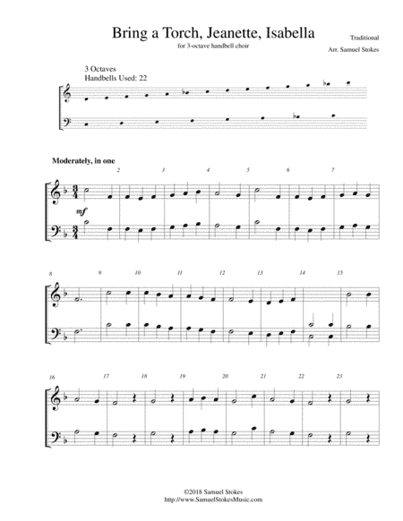 Bring a Torch, Jeannette, Isabella (Un Flambeau) - for 3-octave handbell choir (arr. Samuel Stokes)