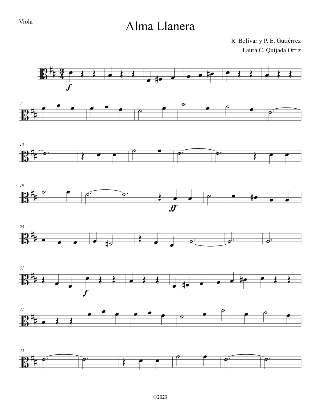 Alma Llanera. String orchestra. EASY. PARTS ONLY (arr. Laura C. Quijada Ortíz)