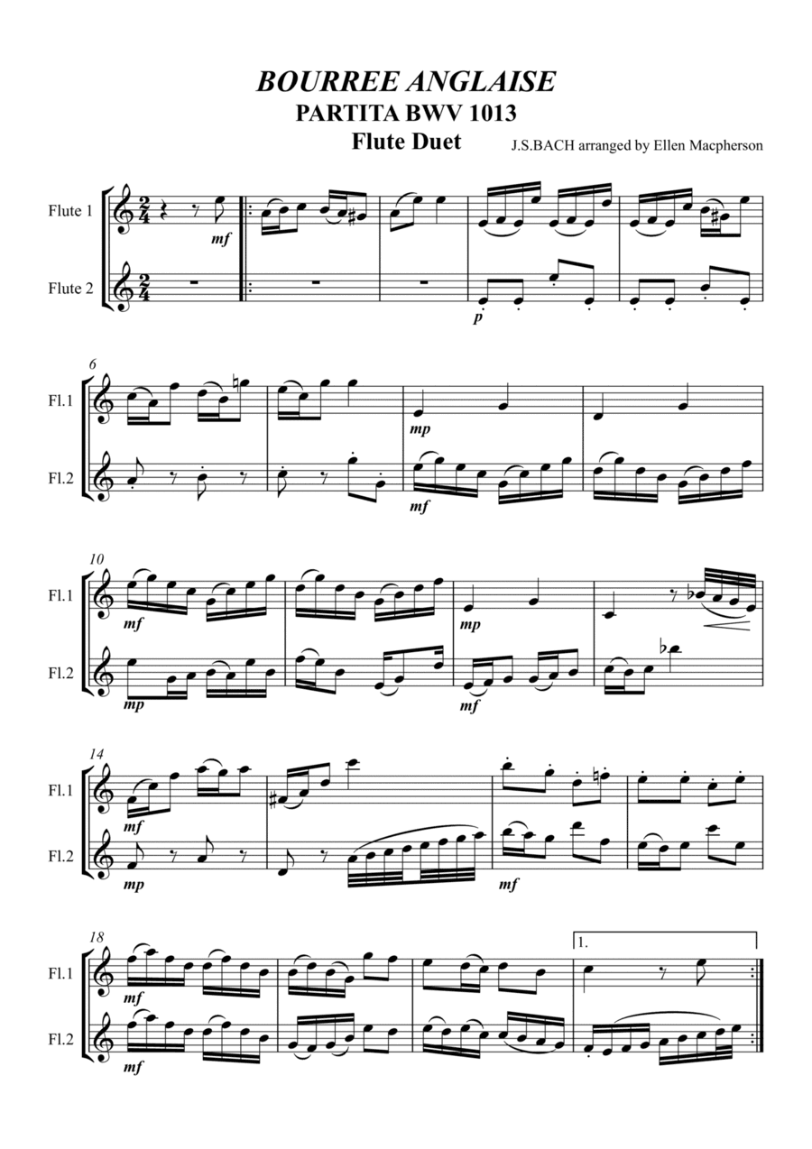 Bach Flute Duet - Bourree Anglaise for Flute Duet (arr. Ellen Macpherson)