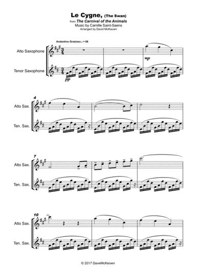 The Swan, (Le Cygne), by Saint-Saens, Duet for Alto and Tenor Saxophone (arr. David McKeown)