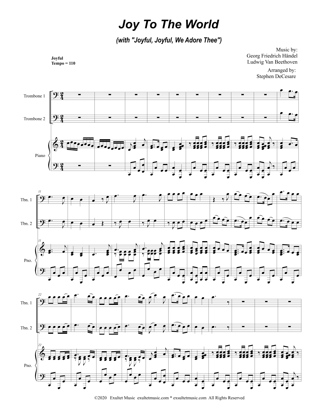 Joy To The World (with "Joyful, Joyful, We Adore Thee") (Trombone Duet) (arr. Stephen DeCesare)