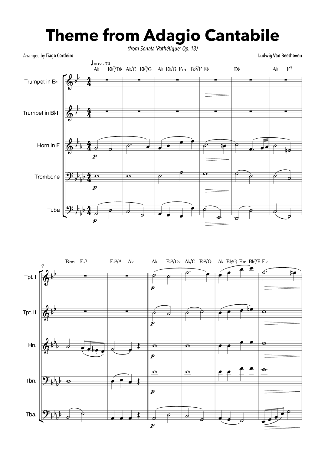 Theme From Adagio Cantabile (from Sonata 'Pathétique' Op.13) (arr. Tiago Cordeiro)