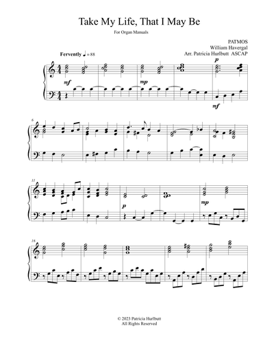 Take My Life, That I May Be for Manuals (PATMOS) (arr. Patricia Hurlbutt)